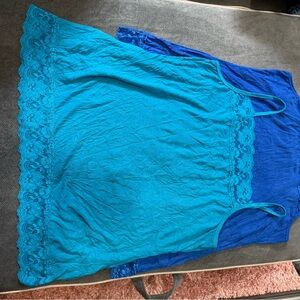 Women's Lace Trim Tanks - Blue and Teal